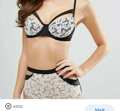 Coco De Mer FOR  FIFTY SHADES BLACK/WHITE LACE BRA  NEW WITH TAG SIZE 32D • £10