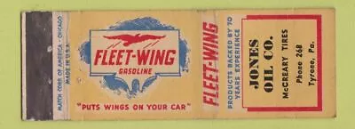 Matchbook Cover - Fleet Wing Oil Gas Jones McCreary Tires Tyrone PA • $3.99