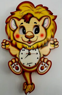 Wooden BARTOLUCCI ‘Lion Clock With Pendulum & Moving Eyes’ NEW Hand Finished • $33.56