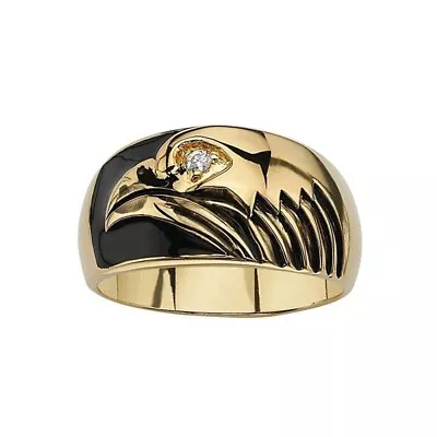 $27.99 • Buy 18k Gold Ep Mens Eagle Diamond Simulated Dress Ring Size 7-10