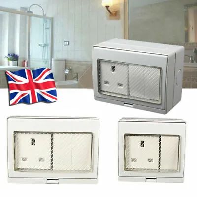 £12.99 • Buy Wall Switched Socket Double Outside Outdoor Garden Bathroom UK Plug Waterproof