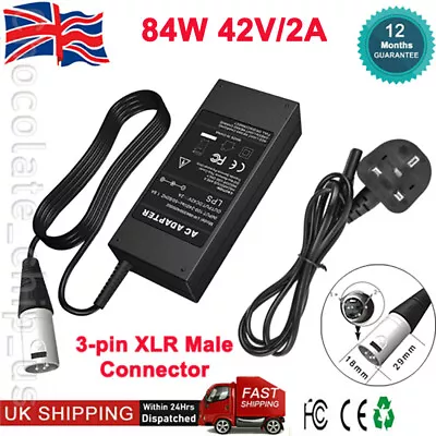 Li-ion Lithium Battery Charger For Electric Bicycle E-bike 36V 42V Male XLR Plug • £11.99