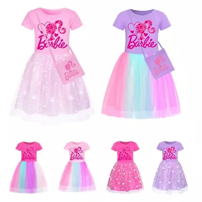 2024 NEW Kids Girls Barbie Fancy Dress Party Princess Rainbow Star Tutu Skirts • £9.49
