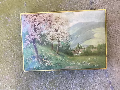 1930's National Biscuit Company Tin Box Country Scene Hinged Lid Vintage NBC Tin • $12.95