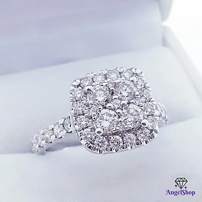 9ct White Gold Ring 9K Square Dress Diamond Ring 1.30ct Size O1/2 Value $4140 • $854.10