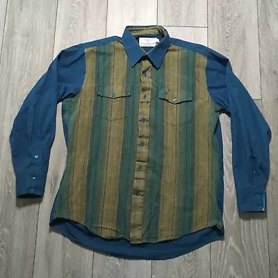 Longhorn Niver Shirt 16.5 Large Mens Blue Stripe Cotton Vintage Western USA  • $31.51