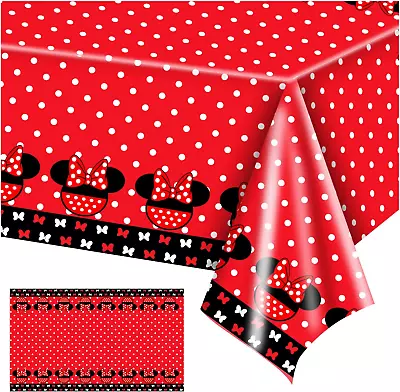 Red Black Minnie Table Cloths Mouse Tablecloth Minnie Birthday Party Decorations • $27.06