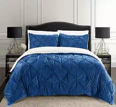 Elegant Comfort 3-Piece Pinch Pleated Micro-Suede Reversible Sherpa - Comforter • $67.50