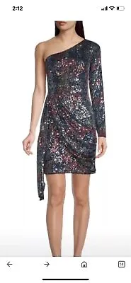 Size 2 Aidan Mattox Sequin Blue Pink One Shoulder Cocktail Party Dance Dress NWT • $18