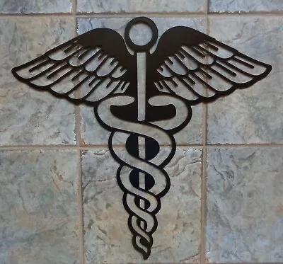 Caduceus Medical Symbol Plasma Cut Metal Wall Art 24  W X 23  T Black Textured • $68