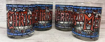 Cora Cera Merry Christmas Stained Glass Double Old Fashioned Tumblers Set Of 4 • $24.99