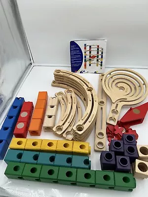 Hape Quadrilla Wooden Marble Run Building Construction Blocks Twist & Rail Maze • $35