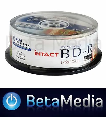 £24.45 • Buy 25 X Intact Blu-ray BD-R 6x 25GB Full Hub Inkjet GLOSSY Printable