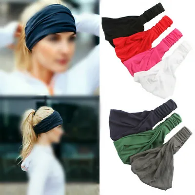 Elastic Headband Wide Hairband Head Wrap Yoga Stretch Turban Sport Bandanas New • £3