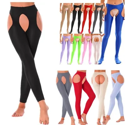 Women's Hollow Out Glossy Suspender Stretchy Tight Pants Yoga Pantyhose Trouser • $11.71