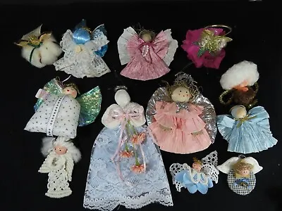 12 VTG Homemade Angels Christmas Ornaments Lot Spun Cotton Wood Heads Lace B9114 • $10.86