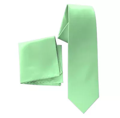 Mens Solid Satin Neck Tie With Hanky 22Colors • $6.99