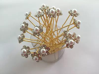 £3.99 • Buy Hair Jewels.PINS.pearl/diamante.GOLD PLATE Brides. WEDDING Parties.proms.Pack 20