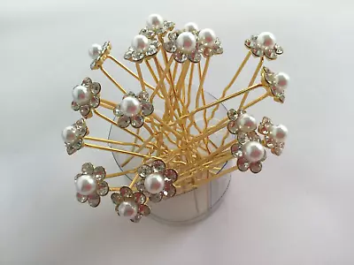 Hair Jewels.PINS.pearl/diamante.GOLD PLATE Brides. WEDDING Parties.proms.Pack 20 • £3.99