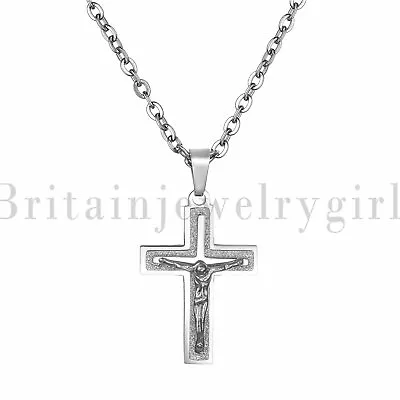 Mens Stainless Steel Jesus Christ Crucifix Cross Pendant Necklace Chain 22  Gift • $9.89