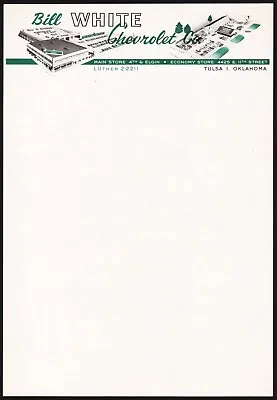 Vintage Letterhead BILL WHITE CHEVROLET CO Car Dealership Picture Tulsa Oklahoma • $7.49