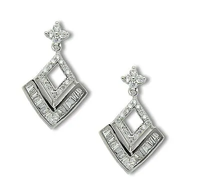 9ct White Gold Filled Womens Dangle Stud Earrings With White CZ Crystals 9K GF • £18