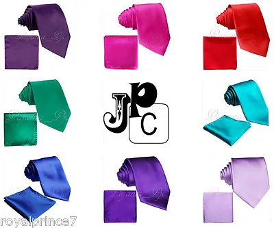 New Men's Solid Neck Tie And Pocket Square Hankie Set Wedding Party Formal Prom • $12.36