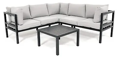 Aluminium Corner Lounge Set Grey - Garden Furniture Outdoor Rattan Assembled • £449