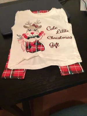Baby Girls Christmas Pyjamas Pjs Nightwear Set Reindeer Tartan Festive Toddler • £5