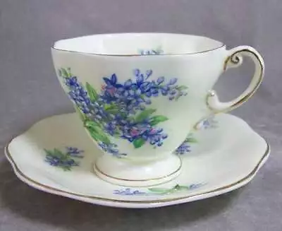 Vintage Foley Bone China England Forget-Me-Not Cup Saucer Blue Gold • $24.99