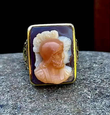 Antique Agate Double Cameo Egyptian 14k Y Gold Ring Sz 9.75 • $1500