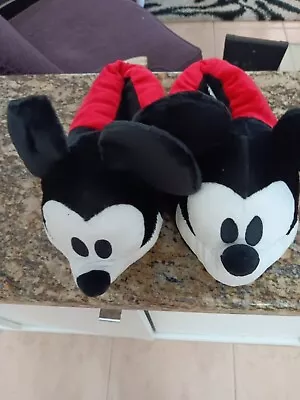 Official Disney Adult Red Black White Mickey Mouse Slippers Fleece Foam Osfa New • $9.99