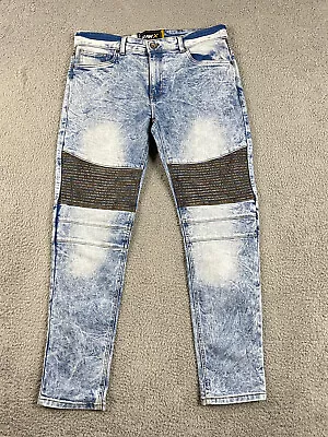 Raw X Skinny Moto Jeans Mens 34x32 Blue Low-Rise Stretch Denim Streetwear • $21.15