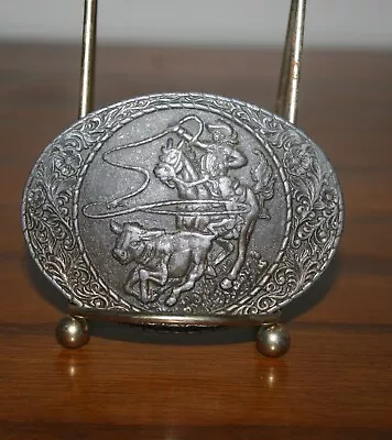 Vintage Indiana Metal Craft 1981 D49 Cowboy Roping Bull Western Belt Buckle • $19.95