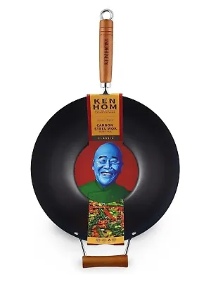 Ken Hom Classic 35cm Non-Stick Carbon Steel Wok - BN Chinese Stir Fry Pan • £24.99