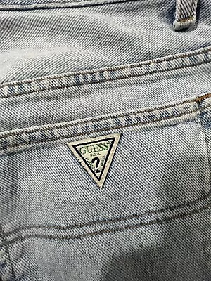 Vintage Guess USA Jean Shorts Light Wash Green Triangle  Button Mens 30 • $34.92