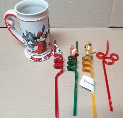 Mickey Through The Years 3D Tankard Mug & 4 Straws With Toppers Tigger Toy Story • $11.04