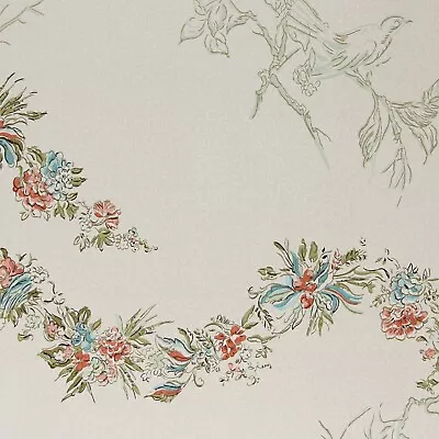 £43.26 • Buy 1960s Vintage Wallpaper Red Turquoise Garland Green Birds
