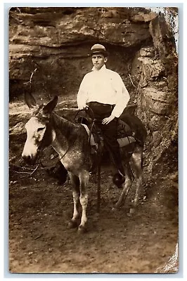 C1910's Boy Ride Donkey Mineral Wells Texas TX RPPC Photo Antique Postcard • $19.97