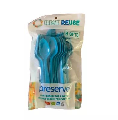 Preserve Heavy Duty Cutlery Aqua 8 Sets 24 Pieces Total Brand New • £7.70