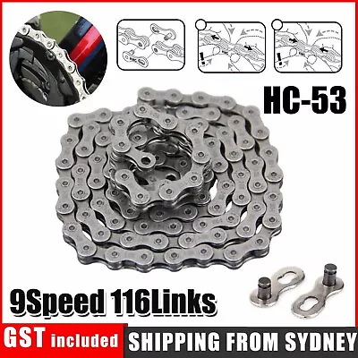 116 Links Bicycle Chain For CN-HC53 LX 9 Speed Deore Mountain Bike Chains AU NEW • $15.85