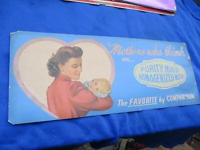 PURITY MAID HOMOENIZED MILK MOTHER & BABY Trolley Car Sign Advertisement 28x11 • $75