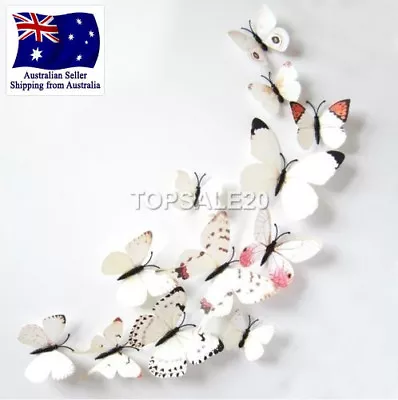 3D Butterfly Wall Sticker Home Decor Wedding Decor Removable 12Pcs White • $5.31