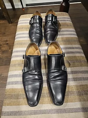 Men Black Magnanni Monk Strap Shoes 9/9.5 (Lot Of 2) • $64