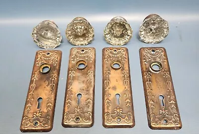 4 Vintage 12 Point Crystal Glass Door Knobs  & 4 Brass Plates • $39.50