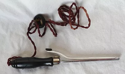 Antique MCM 3/8 Inch Curling Iron Wood Handle Tested And Works Vtg Hair Care 2a • $14