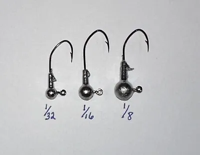 Jig Heads Round Sickle Hook 1/32 1/16 1/8 Oz Lead Jighead Unpainted • $14.25