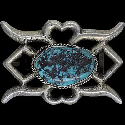 Sterling Silver Turquoise Native American Indian Art Vintage Belt Buckle 49g • $170