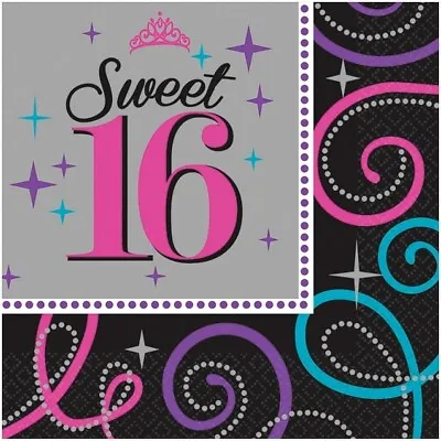 Amscan Sweet Sixteen Napkins (Pack Of 16) SG25475 • £7.57