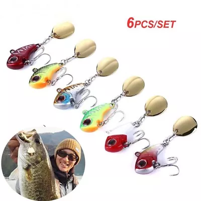 6pc Fishing Lures Bass Baits Metal Vibration Spinner Spoon Treble Hook Crankbait • $9.99